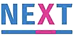 Der Text "NEXT" in blauer Farbe mit einem pinken "X" auf einem weißen Hintergrund.